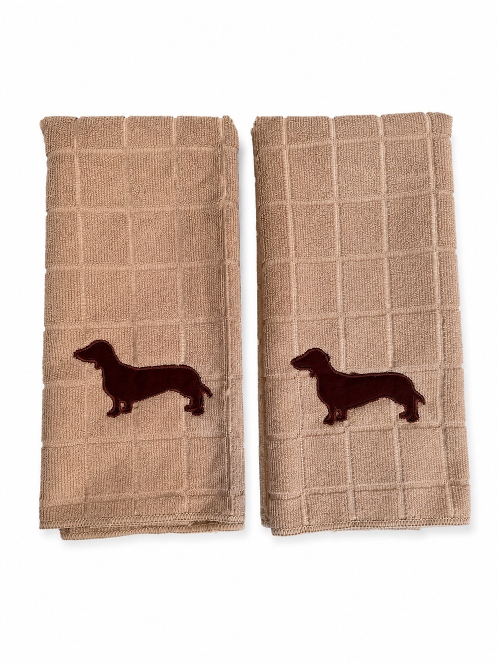 Dachshund Embroidered Kitchen Towels - Tan - NEW Made to order